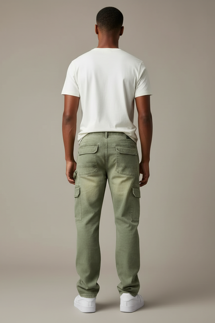 Pantalon Cargo Vert Ample Décontracté Denim Homme - Jean - vue 2