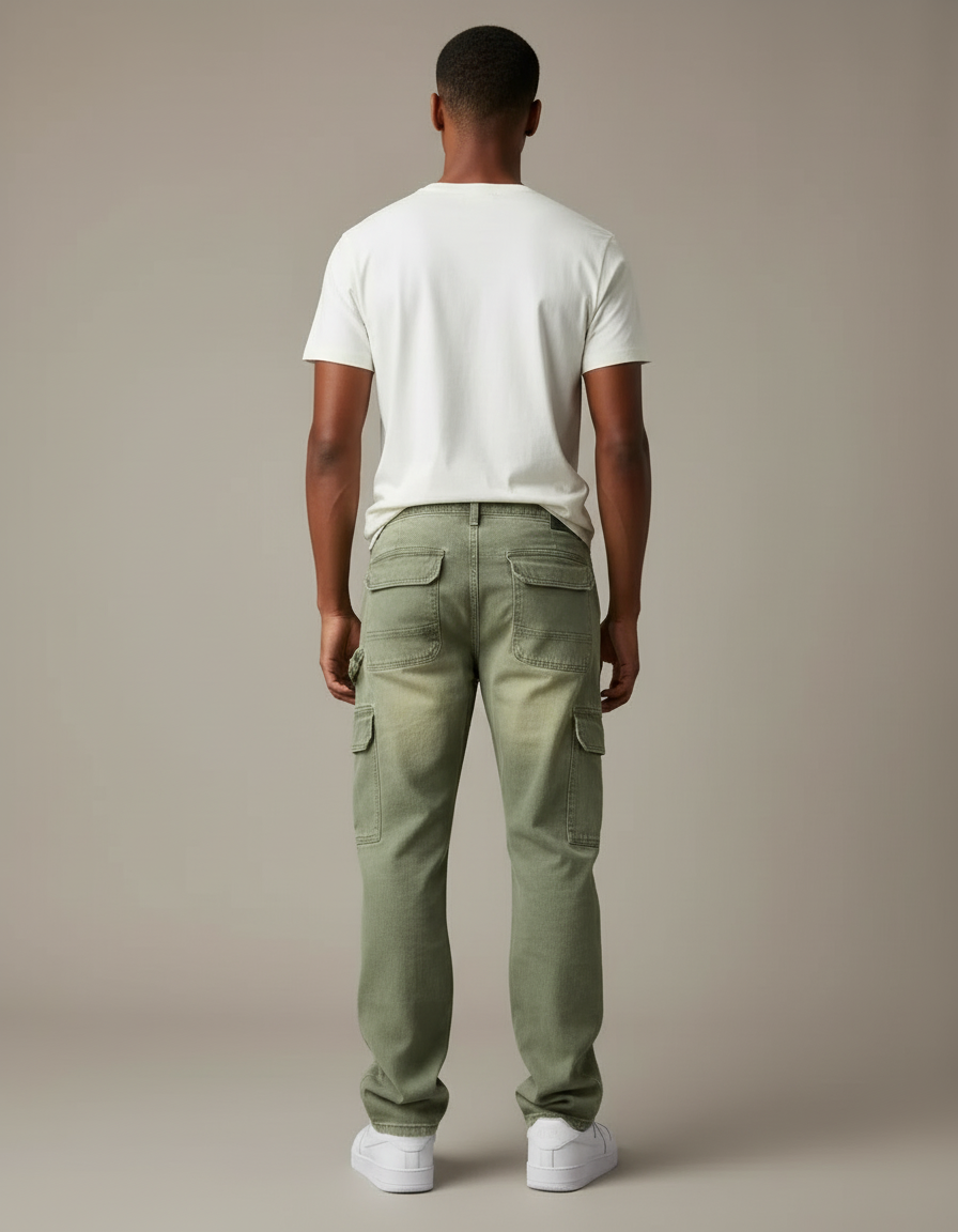 Pantalon Cargo Vert Ample Décontracté Denim Homme - Jean - vue 2