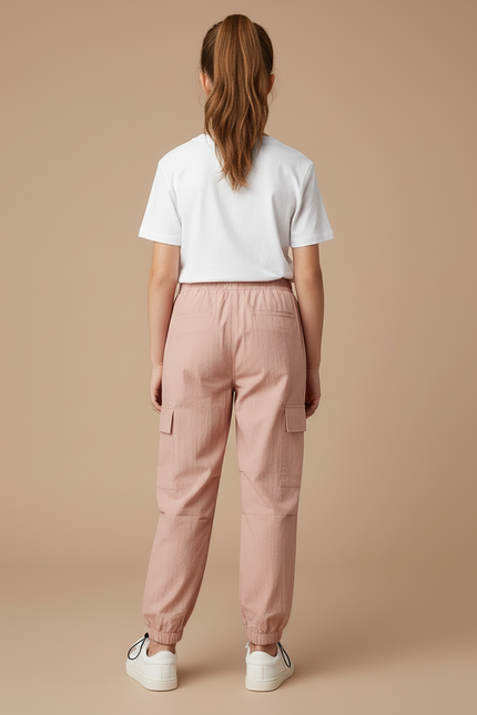 Pantalon Cargo Rose Ample Fille Coton Décontracté - Polyester - vue 2