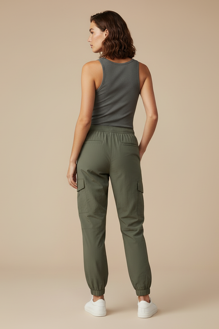 Pantalon Cargo Vert Kaki Léger Fluide Femme - Gabardine - vue 2
