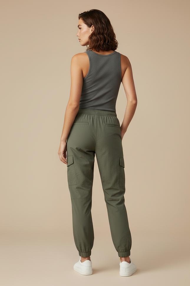 Pantalon Cargo Vert Kaki Léger Fluide Femme - Gabardine - vue 2