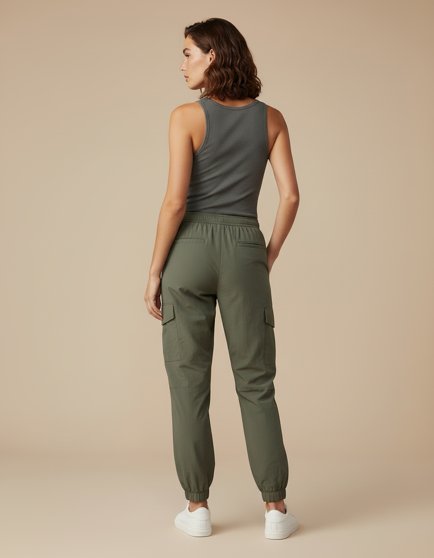 Pantalon Cargo Vert Kaki Léger Fluide Femme - Gabardine - vue 2