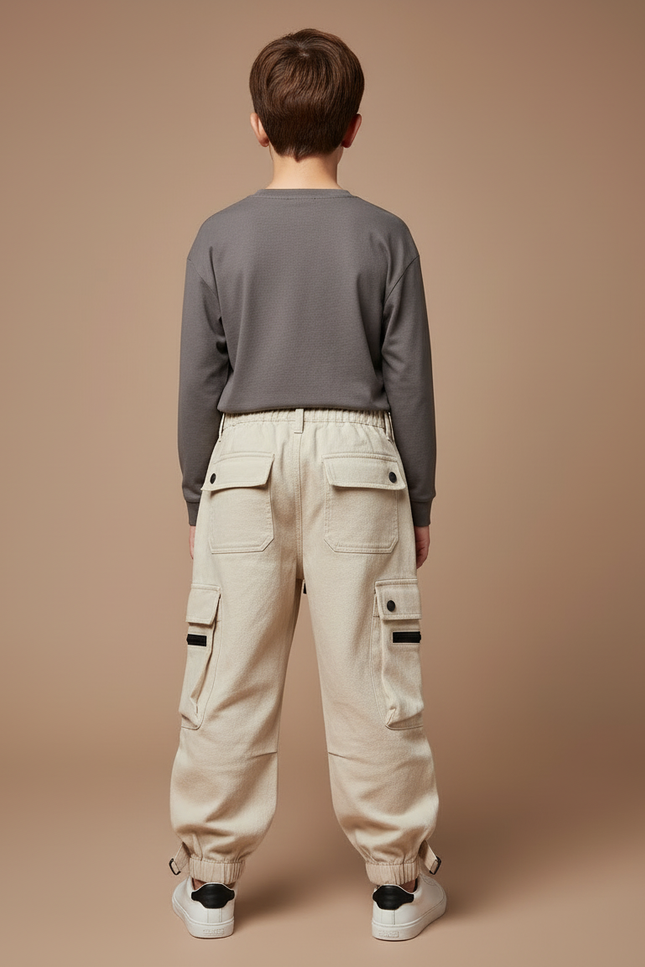 Pantalon Cargo Beige Ample Poches Garçon Streetwear - Toile - vue 2