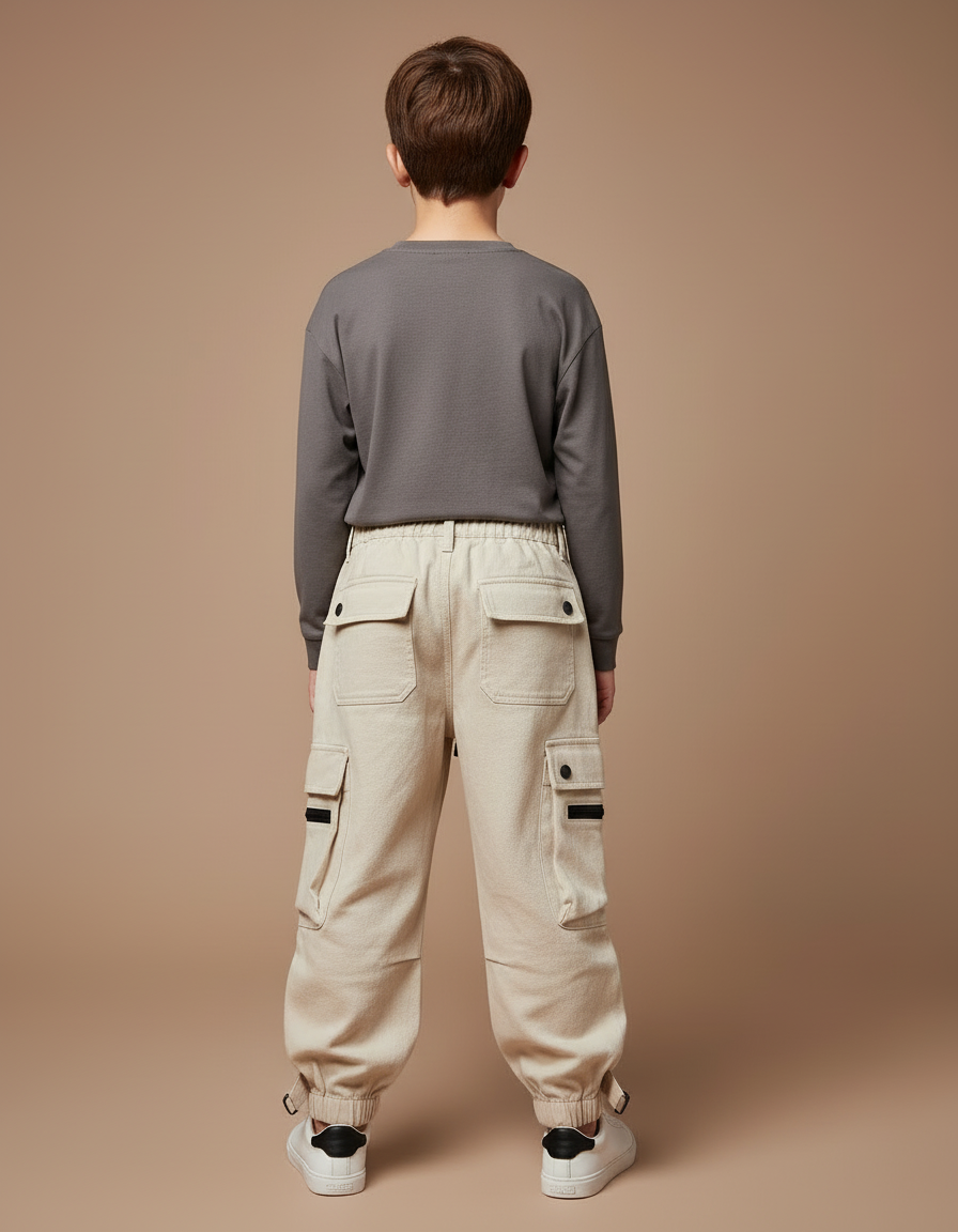 Pantalon Cargo Beige Ample Poches Garçon Streetwear - Toile - vue 2