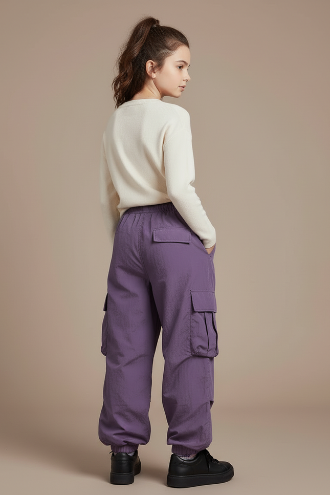 Pantalon Cargo Violet Ample Multipoches Fille - Polyester - vue 2