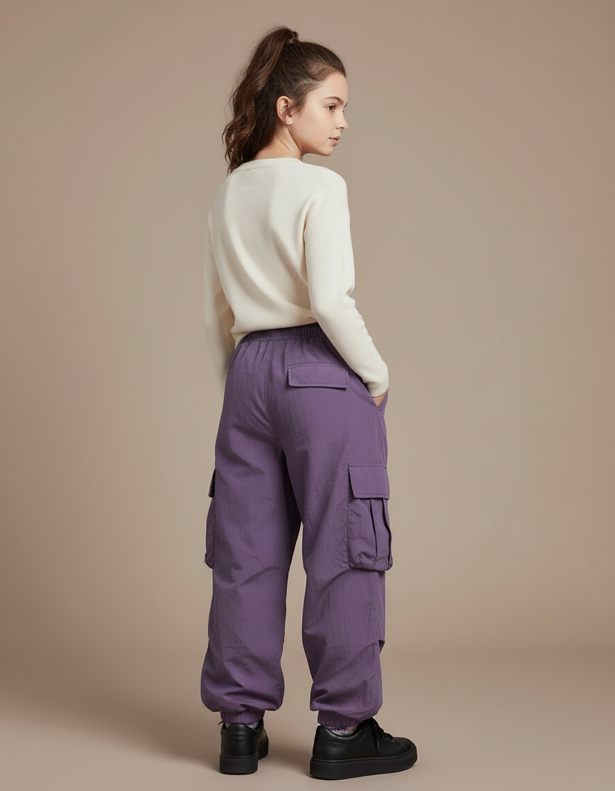Pantalon Cargo Violet Ample Multipoches Fille - Polyester - vue 2