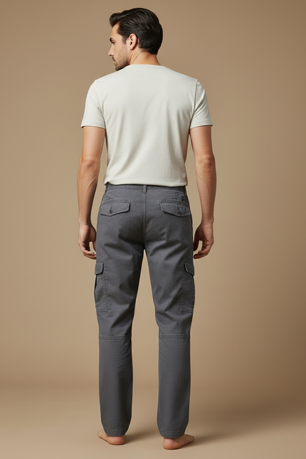Pantalon Cargo Gris Coton Droit Décontracté Homme - Toile - vue 2