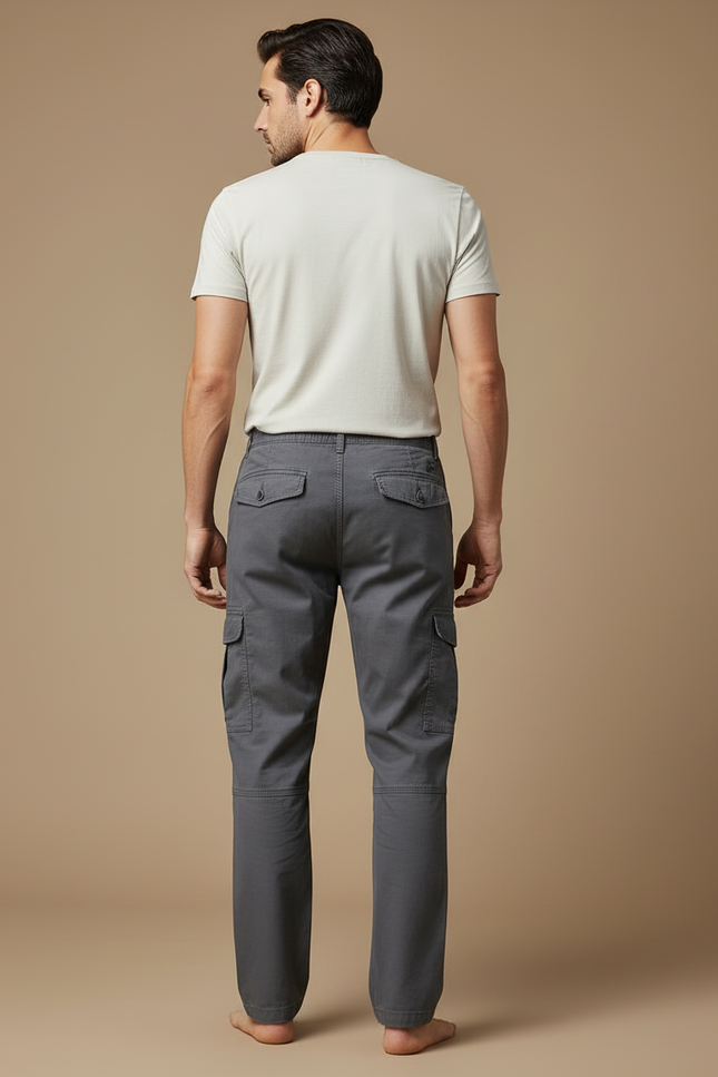 Pantalon Cargo Gris Coton Droit Décontracté Homme - Toile - vue 2