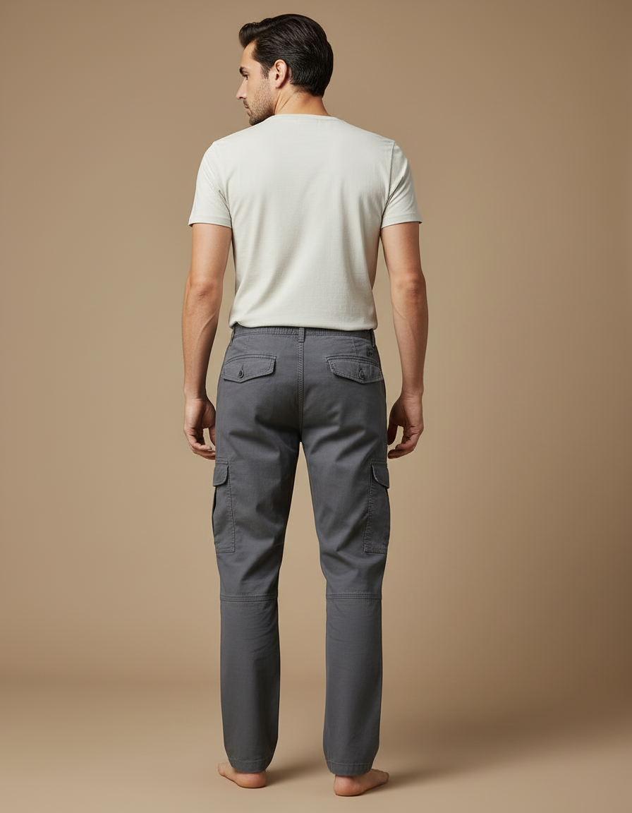 Pantalon Cargo Gris Coton Droit Décontracté Homme - Toile - vue 2