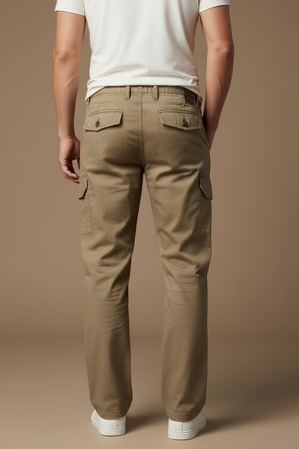 Pantalon Cargo Homme Kaki Décontracté Coton Multipoches - vue 2