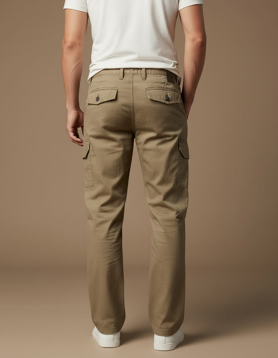 Pantalon Cargo Homme Kaki Décontracté Coton Multipoches - vue 2