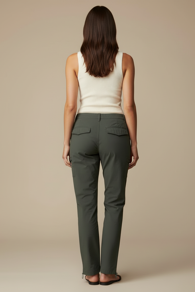Pantalon Cargo Vert Multipoches Femme Décontracté - Kaki Polyester - vue 2