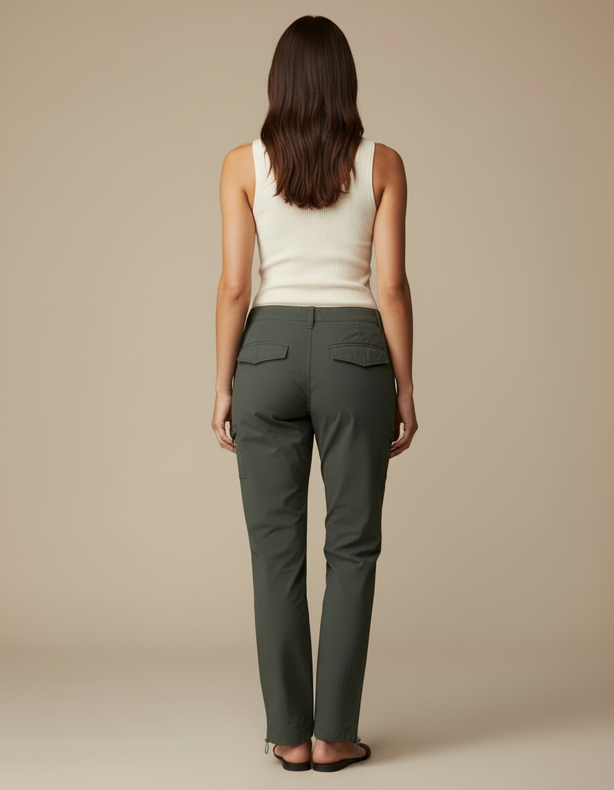Pantalon Cargo Vert Multipoches Femme Décontracté - Kaki Polyester - vue 2