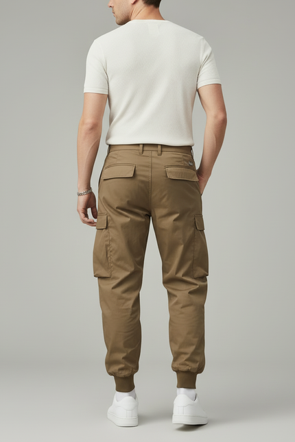 Pantalon Cargo Marron Ample Multipoches Léger Homme - Kaki Polyester - vue 2