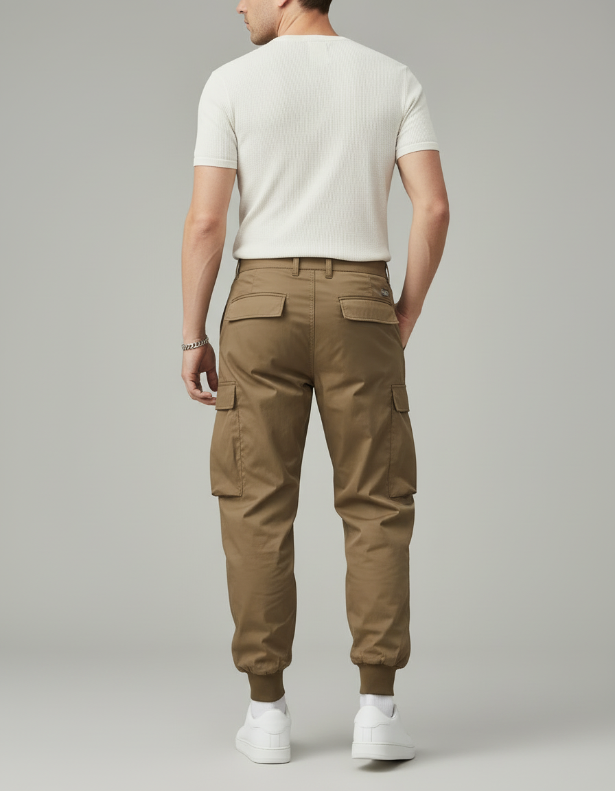 Pantalon Cargo Marron Ample Multipoches Léger Homme - Kaki Polyester - vue 2