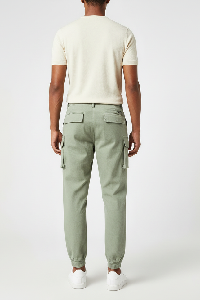 Pantalon Cargo Vert Clair Multipoches Cordon De Serrage - Gabardine - vue 2