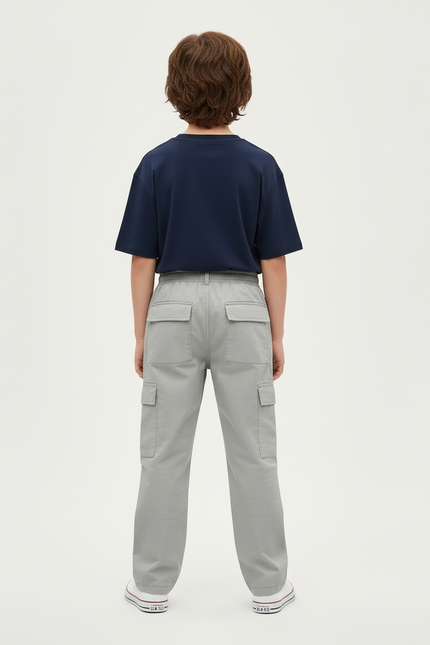 Pantalon Cargo Gris Clair Ample Multipoches Enfant - Polyester - vue 2