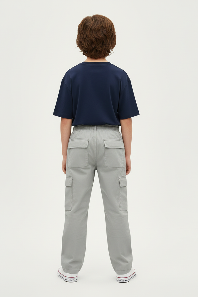 Pantalon Cargo Gris Clair Ample Multipoches Enfant - Polyester - vue 2