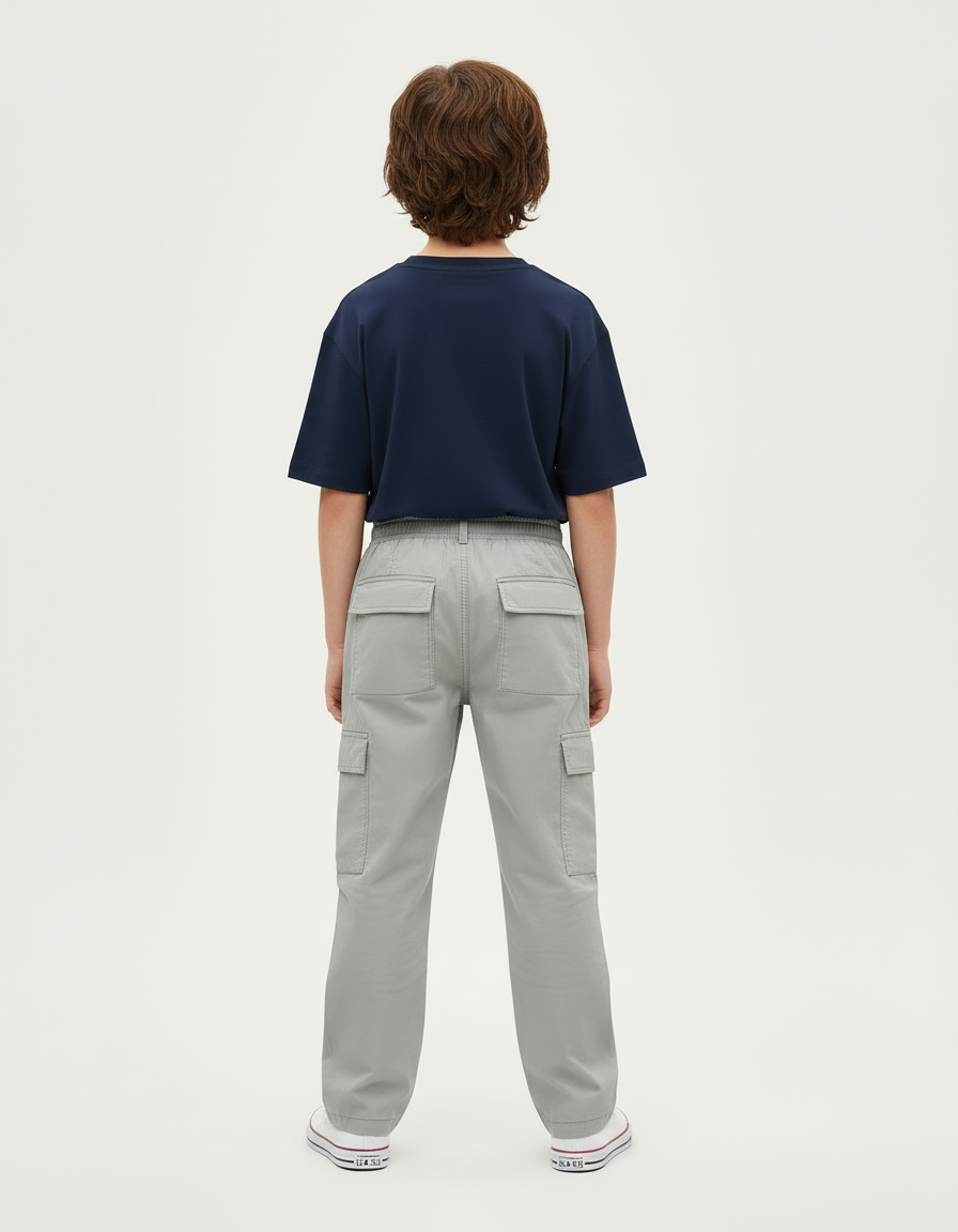 Pantalon Cargo Gris Clair Ample Multipoches Enfant - Polyester - vue 2