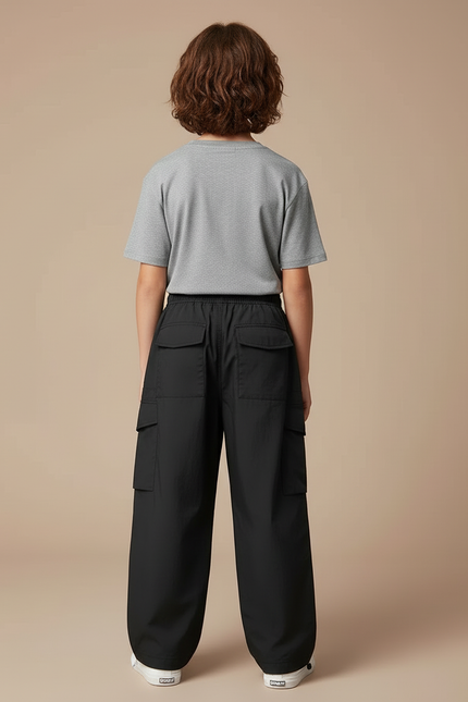 Pantalon Cargo Noir Ample Coton Décontracté Garçon - Polyester - vue 2