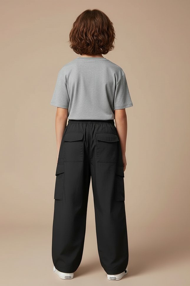 Pantalon Cargo Noir Ample Coton Décontracté Garçon - Polyester - vue 2