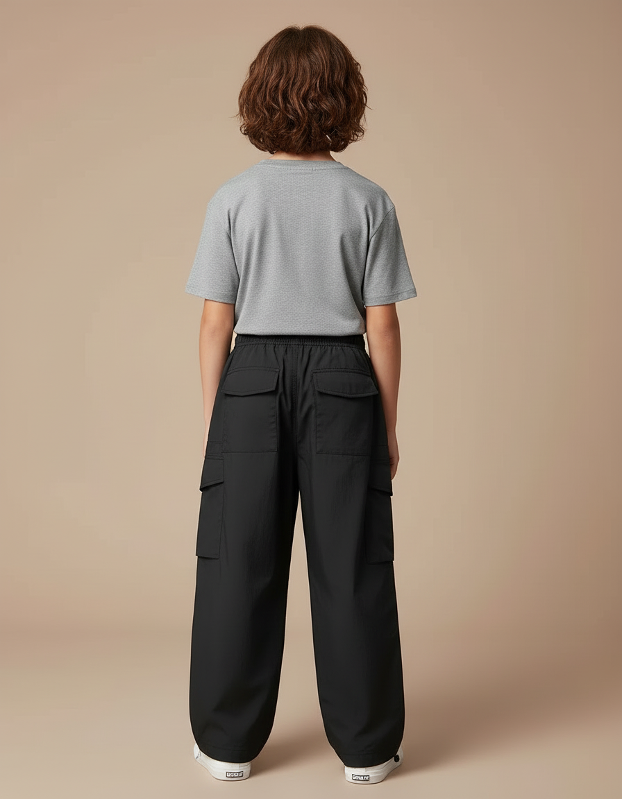 Pantalon Cargo Noir Ample Coton Décontracté Garçon - Polyester - vue 2
