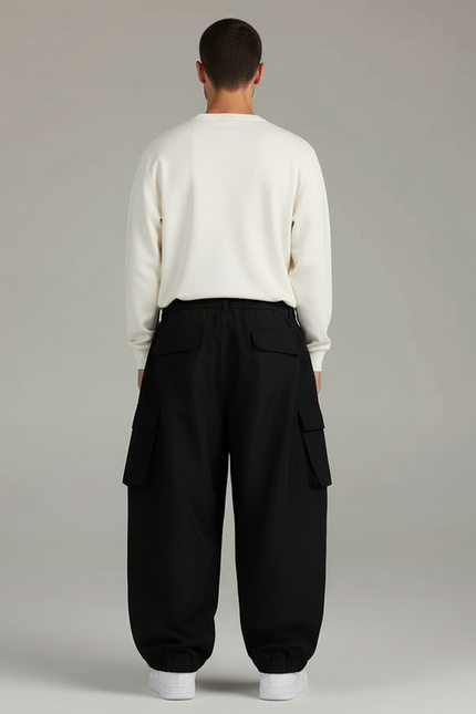 Pantalon Cargo Noir Ample Streetwear Homme Résistant - Polyester - vue 2