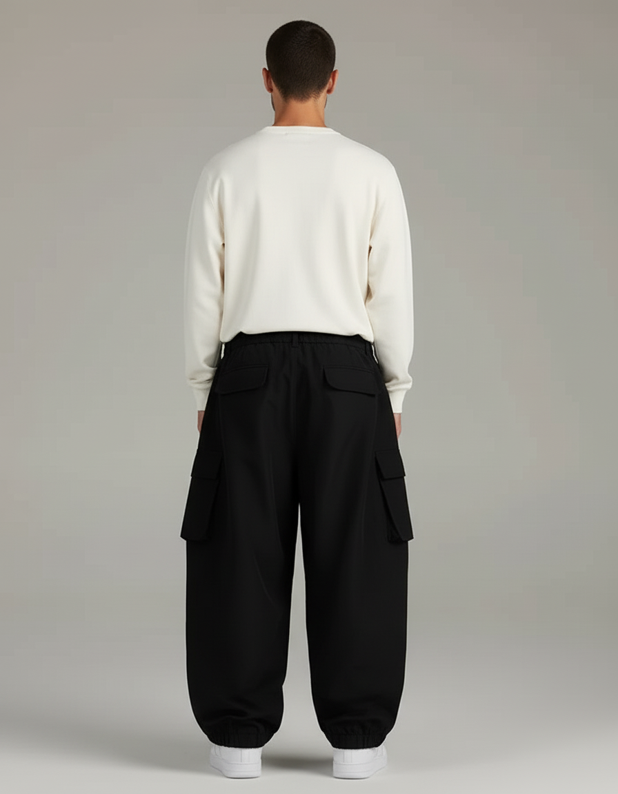 Pantalon Cargo Noir Ample Streetwear Homme Résistant - Polyester - vue 2