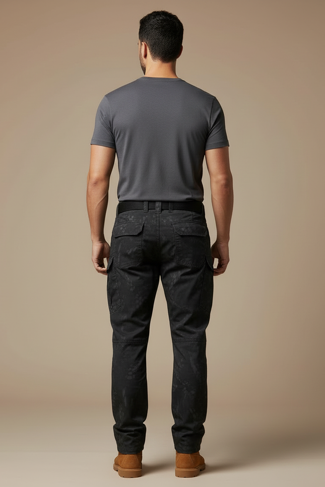 Pantalon Cargo Tactique Camouflage Noir Multipoches Résistant - Toile - vue 2