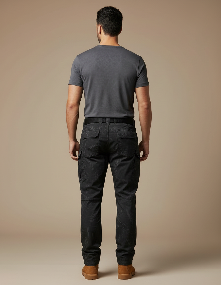 Pantalon Cargo Tactique Camouflage Noir Multipoches Résistant - Toile - vue 2
