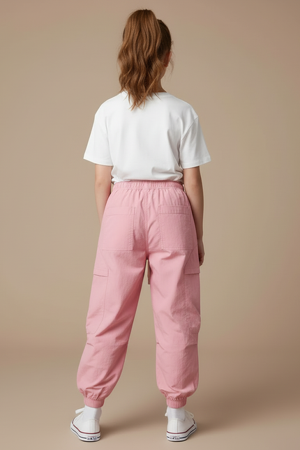 Pantalon Cargo Rose Ample Coton Multipoches Fille - Polyester - vue 2