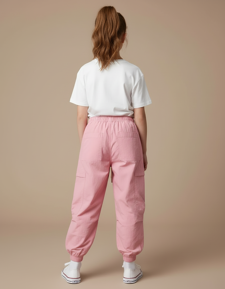 Pantalon Cargo Rose Ample Coton Multipoches Fille - Polyester - vue 2
