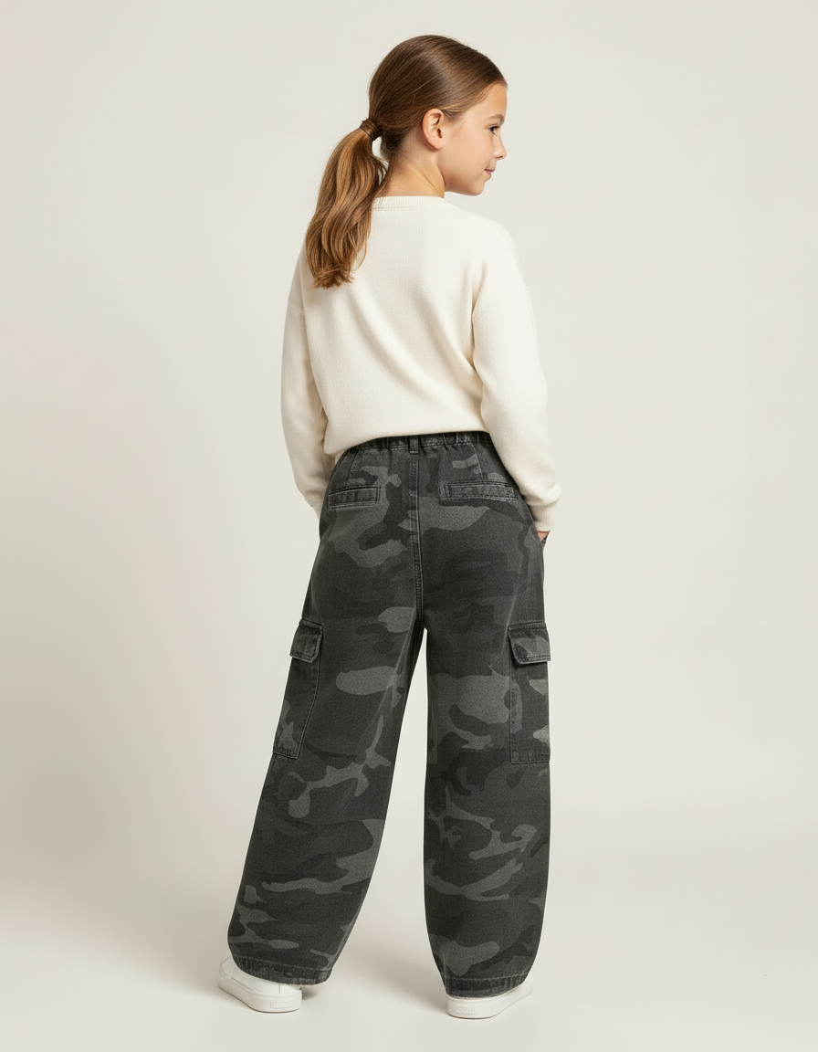 Pantalon Cargo Camouflage Ample Gris Fille Décontracté - Toile - vue 2