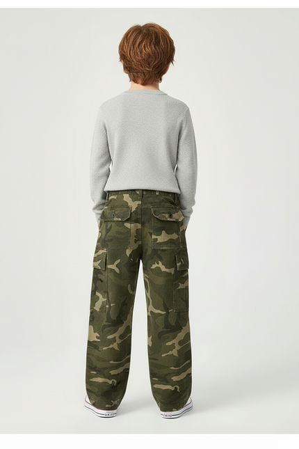 Pantalon Cargo Camouflage Ample Garçon Décontracté - Kaki Toile - vue 2