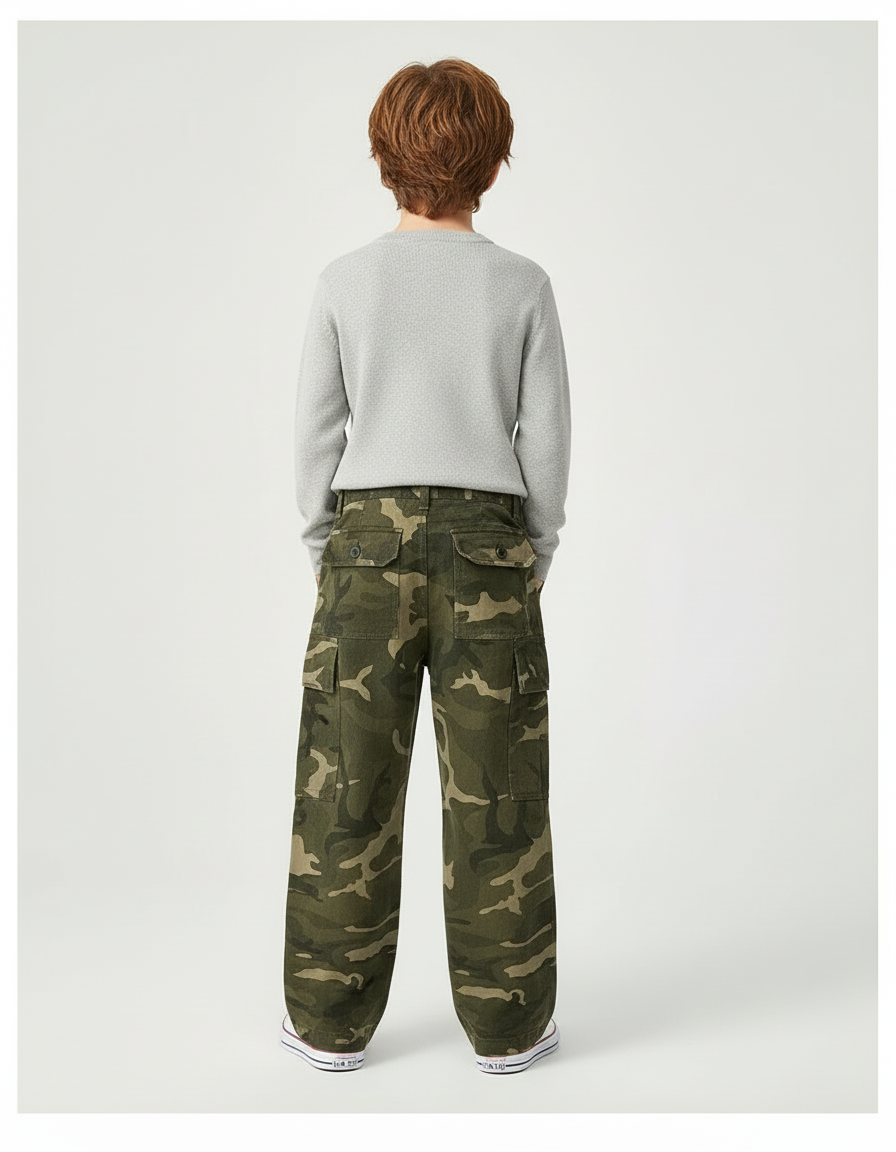 Pantalon Cargo Camouflage Ample Garçon Décontracté - Kaki Toile - vue 2
