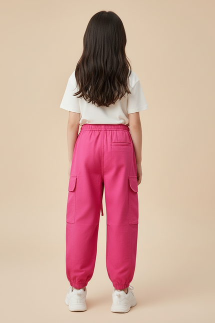 Pantalon Cargo Rose Fuchsia Ample Enfant Multipoches - Toile - vue 2