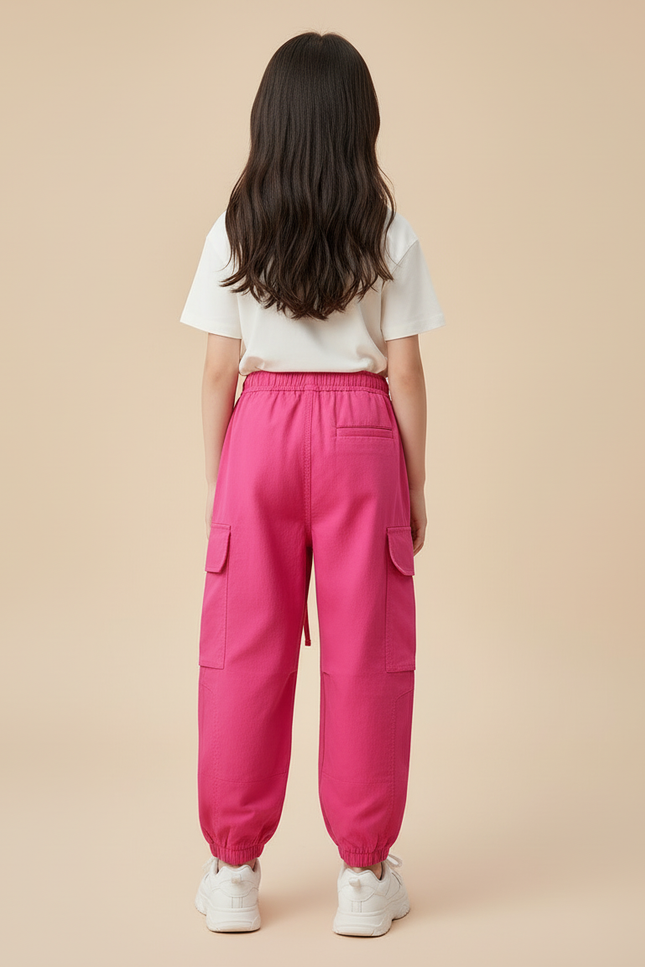 Pantalon Cargo Rose Fuchsia Ample Enfant Multipoches - Toile - vue 2