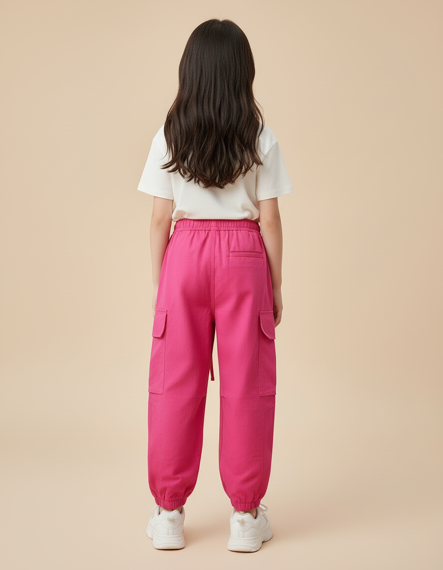 Pantalon Cargo Rose Fuchsia Ample Enfant Multipoches - Toile - vue 2