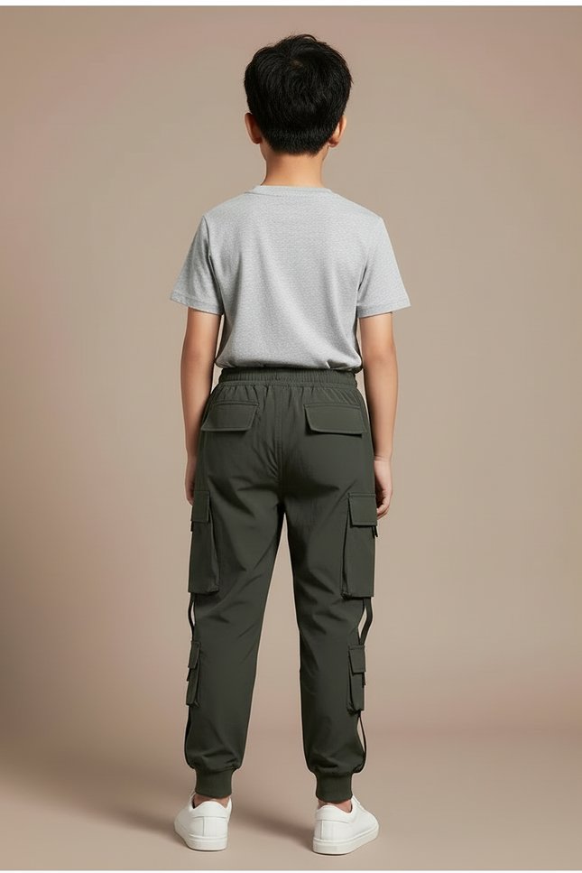 Pantalon Cargo Vert Kaki Ample Multipoches Décontracté Garçon - Polyester - vue 2