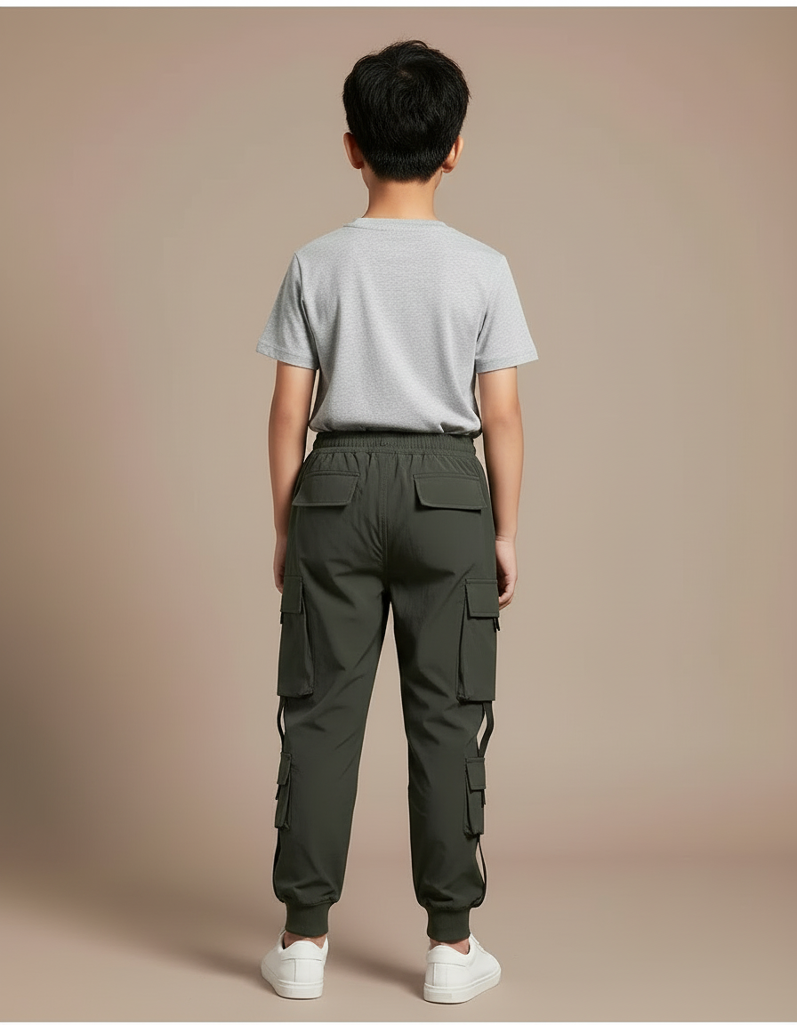 Pantalon Cargo Vert Kaki Ample Multipoches Décontracté Garçon - Polyester - vue 2