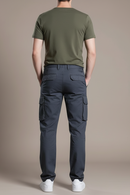 Pantalon Cargo Coton Gris Multipoches Décontracté Homme - vue 2