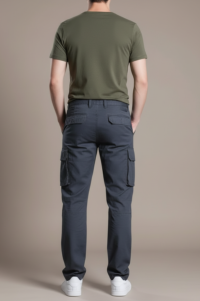 Pantalon Cargo Coton Gris Multipoches Décontracté Homme - vue 2