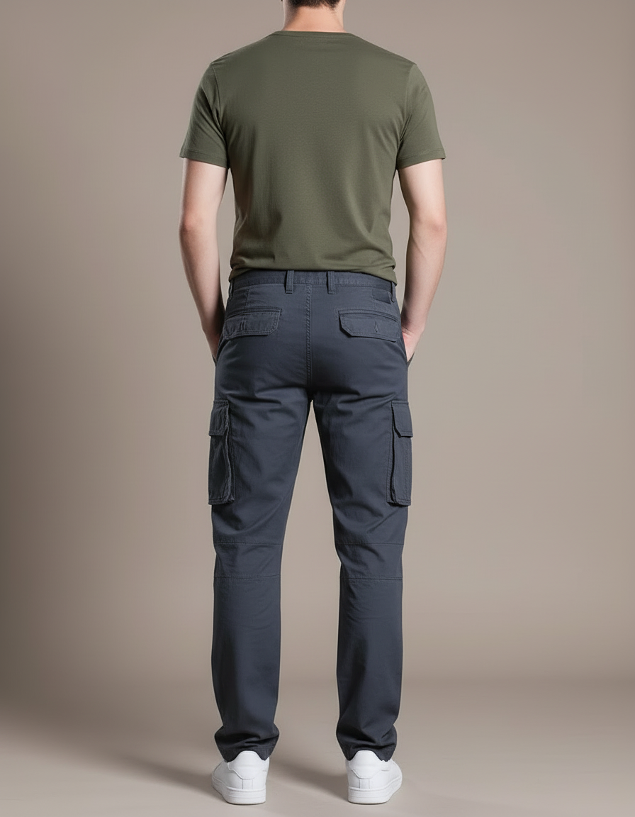 Pantalon Cargo Coton Gris Multipoches Décontracté Homme - vue 2