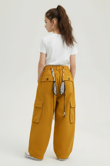 Pantalon Cargo Ample Jaune Moutarde Coton Fille - vue 2
