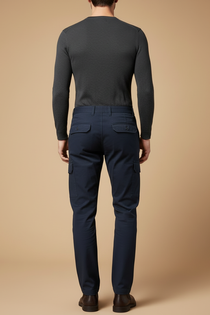 Pantalon Cargo Homme Bleu Marine Coton Décontracté Slim - vue 2