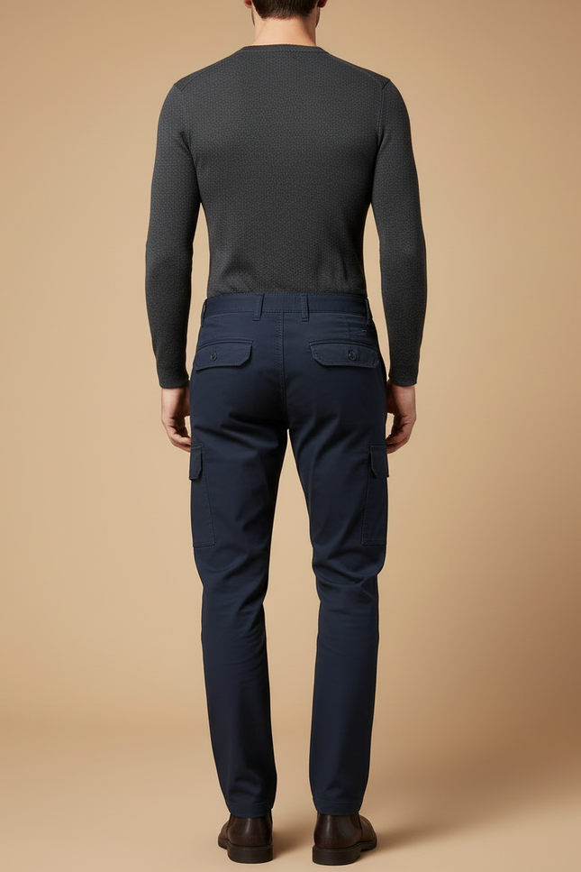 Pantalon Cargo Homme Bleu Marine Coton Décontracté Slim - vue 2