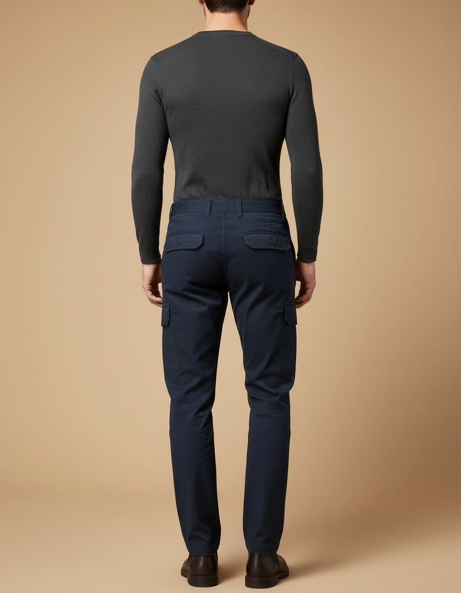 Pantalon Cargo Homme Bleu Marine Coton Décontracté Slim - vue 2