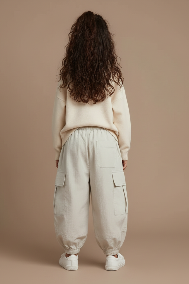 Pantalon Cargo Ample Beige Coton Enfant Poches - Polyester - vue 2