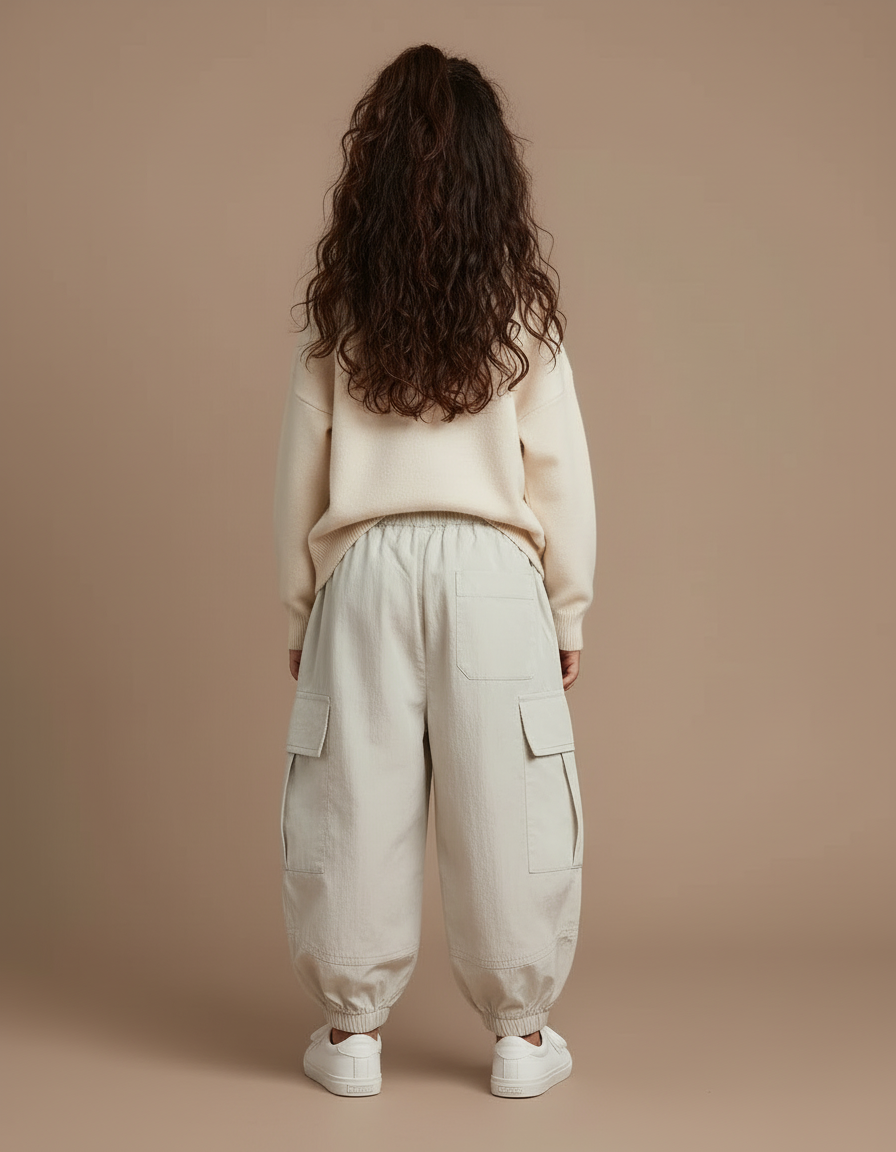 Pantalon Cargo Ample Beige Coton Enfant Poches - Polyester - vue 2