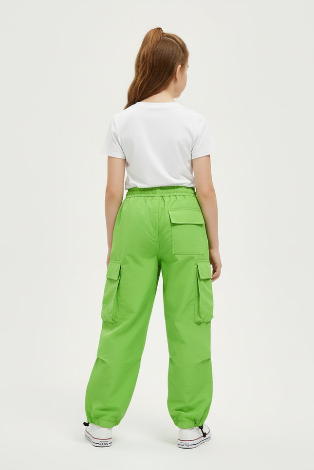 Pantalon Cargo Vert Vif Ample Poches Enfants - Polyester - vue 2